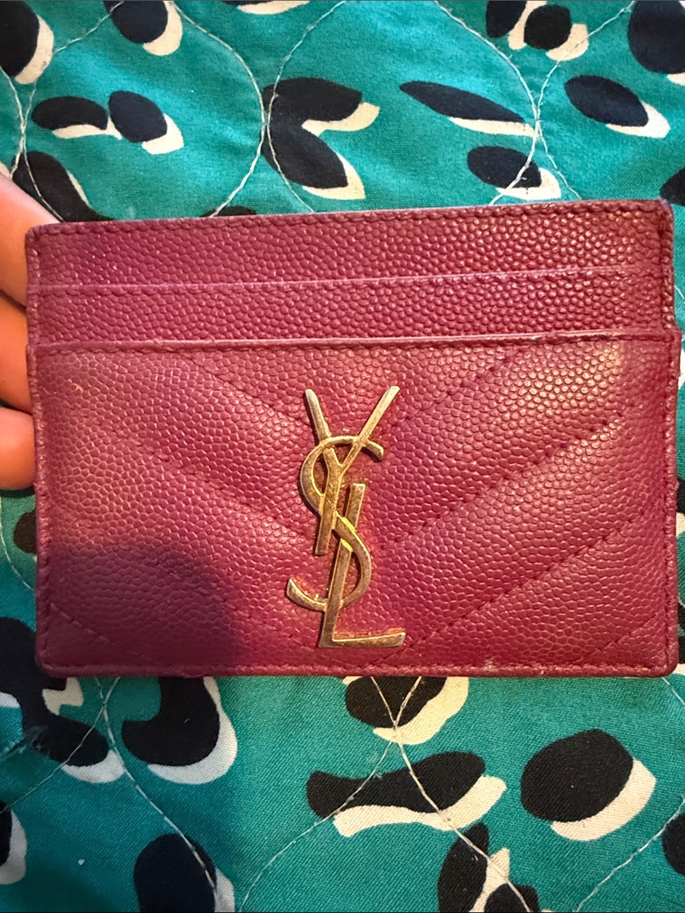 Saint Laurent Plum Leather Card Holder with Gold YSL Emblem